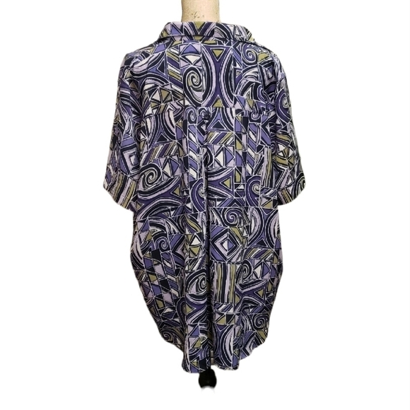 Maggie Barnes Purple Chartreuse Abstract Short Sleeve Button Down Top 20W - Picture 7 of 14